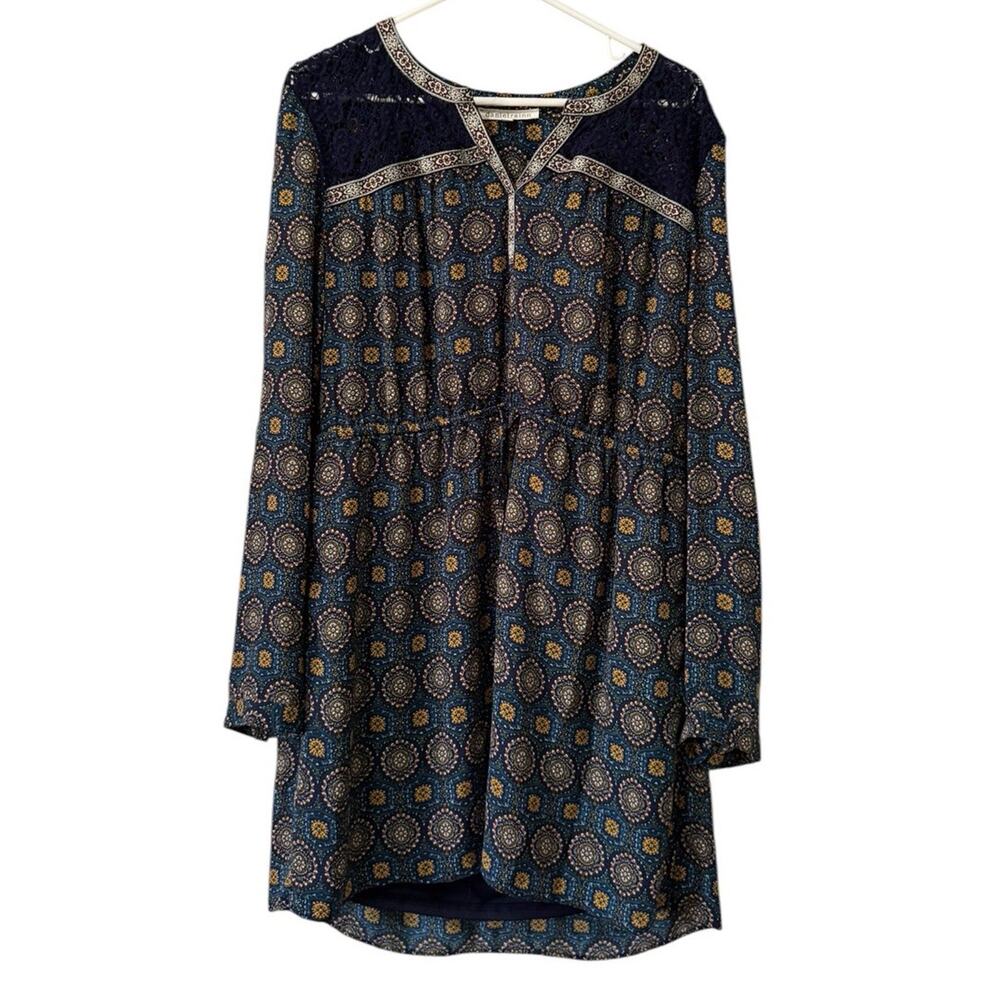 Daniel Rainn Shift Dress Women XL Navy Blue Geometric Lined Bohemian Hippie Chic